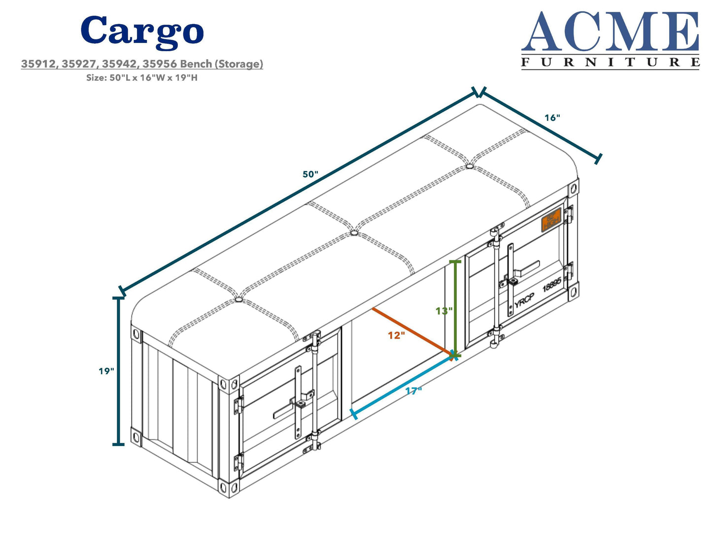 Cargo Bench (Storage), Gray Fabric & Gunmetal
