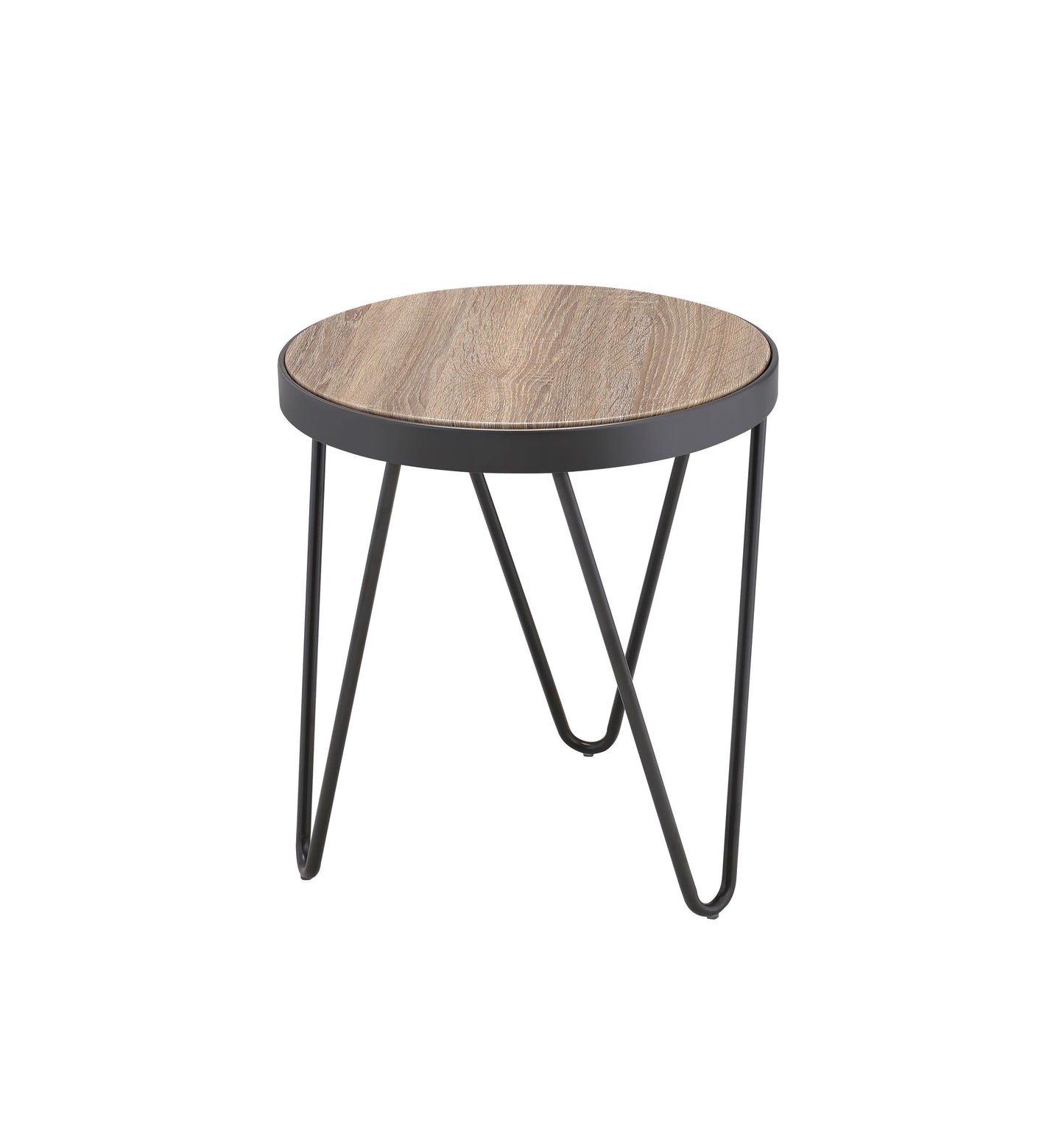 Bage End Table in Weathered Gray Oak & Metal