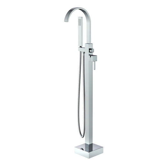 2 Spouts With Hand Shower Double Handle Floor Mounted Clawfoot Freestanding Faucet, Tub Faucet, Chrome