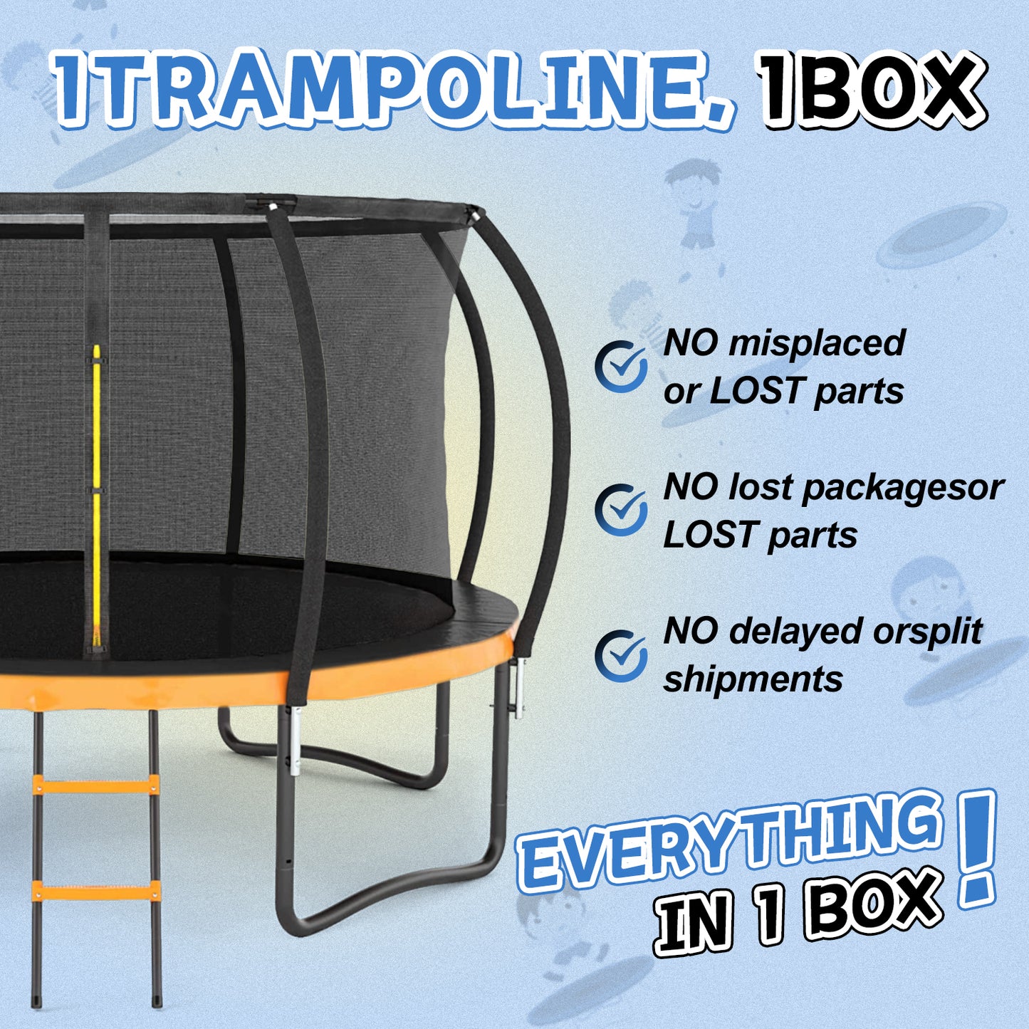 14FT Outdoor Big Trampoline With Inner Safety Enclosure Net, Ladder, PVC Spring Cover Padding, For Kids, Black&Orange Color