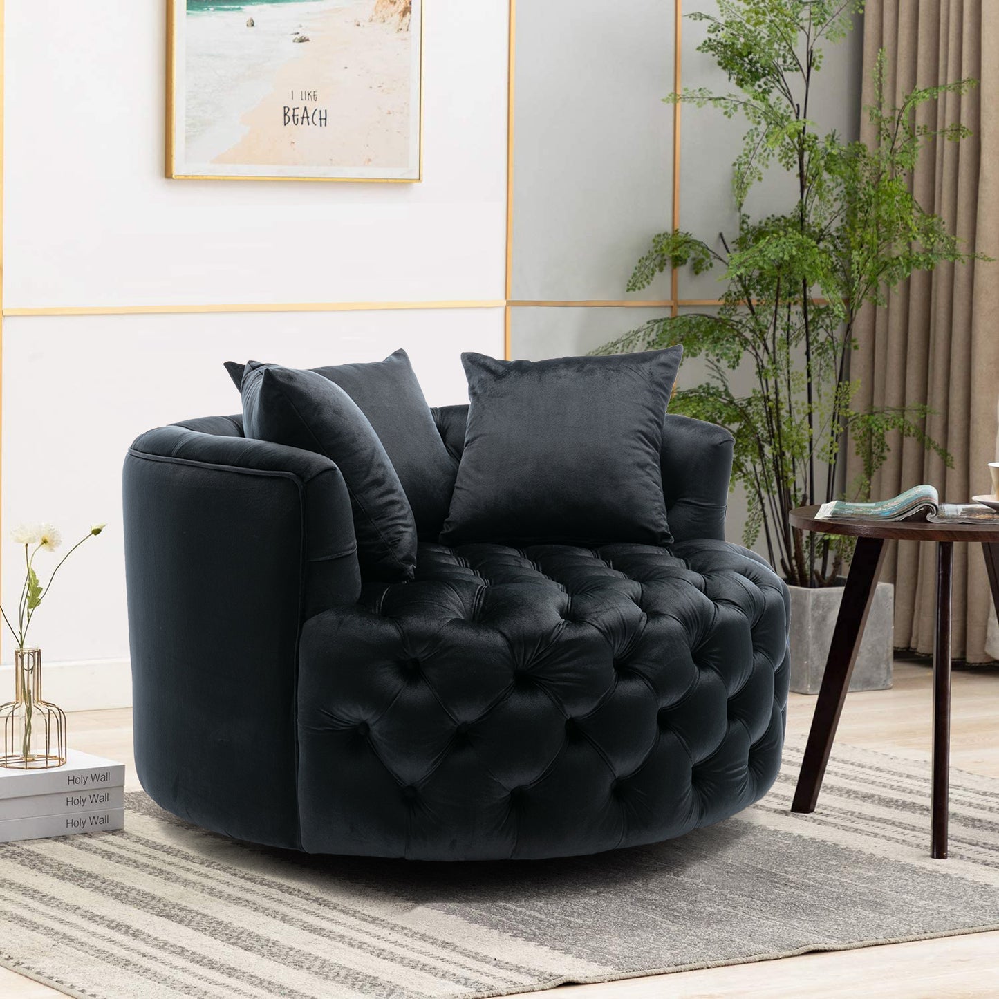 Modern Akili swivel accent chair barrel chair for hotel living room / Modern leisure chair Black