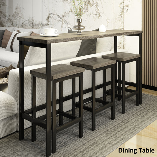 Counter Height Extra Long Dining Table Set with 3 Stools Pub Kitchen Set Side Table with Footrest, Gray