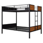 Full-over-full bunk bed modern style steel frame bunk bed with safety rail, built-in ladder for bedroom, dorm, boys, girls, adults