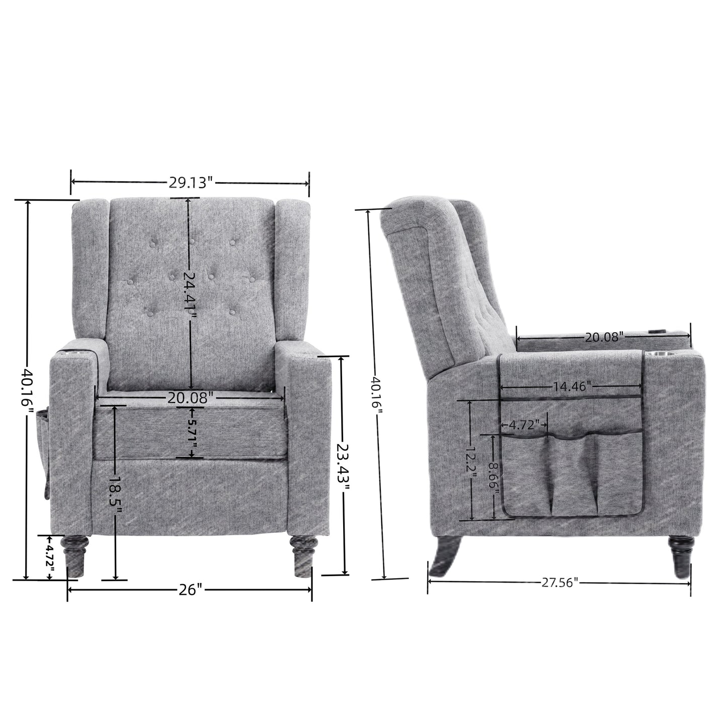 Arm Pushing Recliner Chair, Modern Button Tufted Wingback Push Back Recliner Chair, Living Room Chair Fabric Pushback Manual Single Reclining Sofa Home Theater Seating for Bedroom, Khaki Yelkow