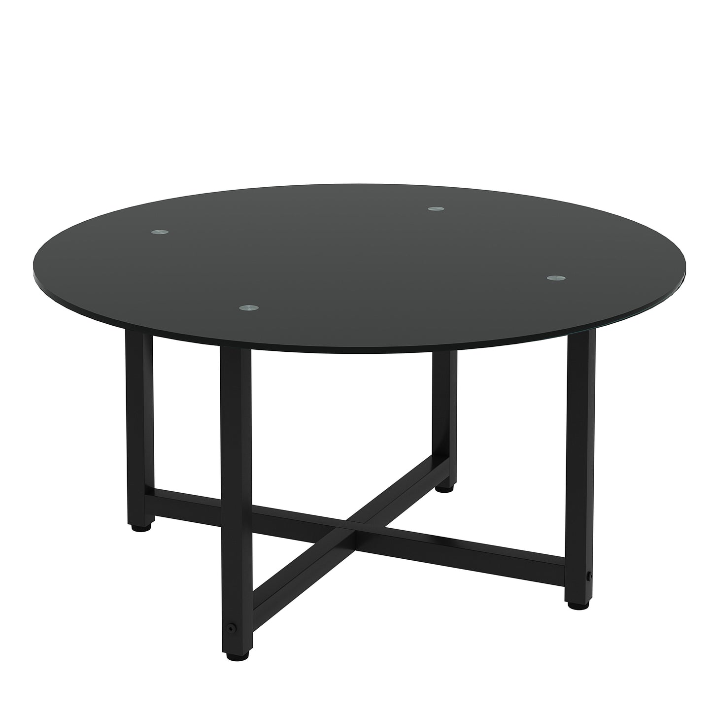 35.5" Round Whole Black Coffee Table, Clear Coffee Table, Modern Side Center Tables for Living Room, Living Room Furniture