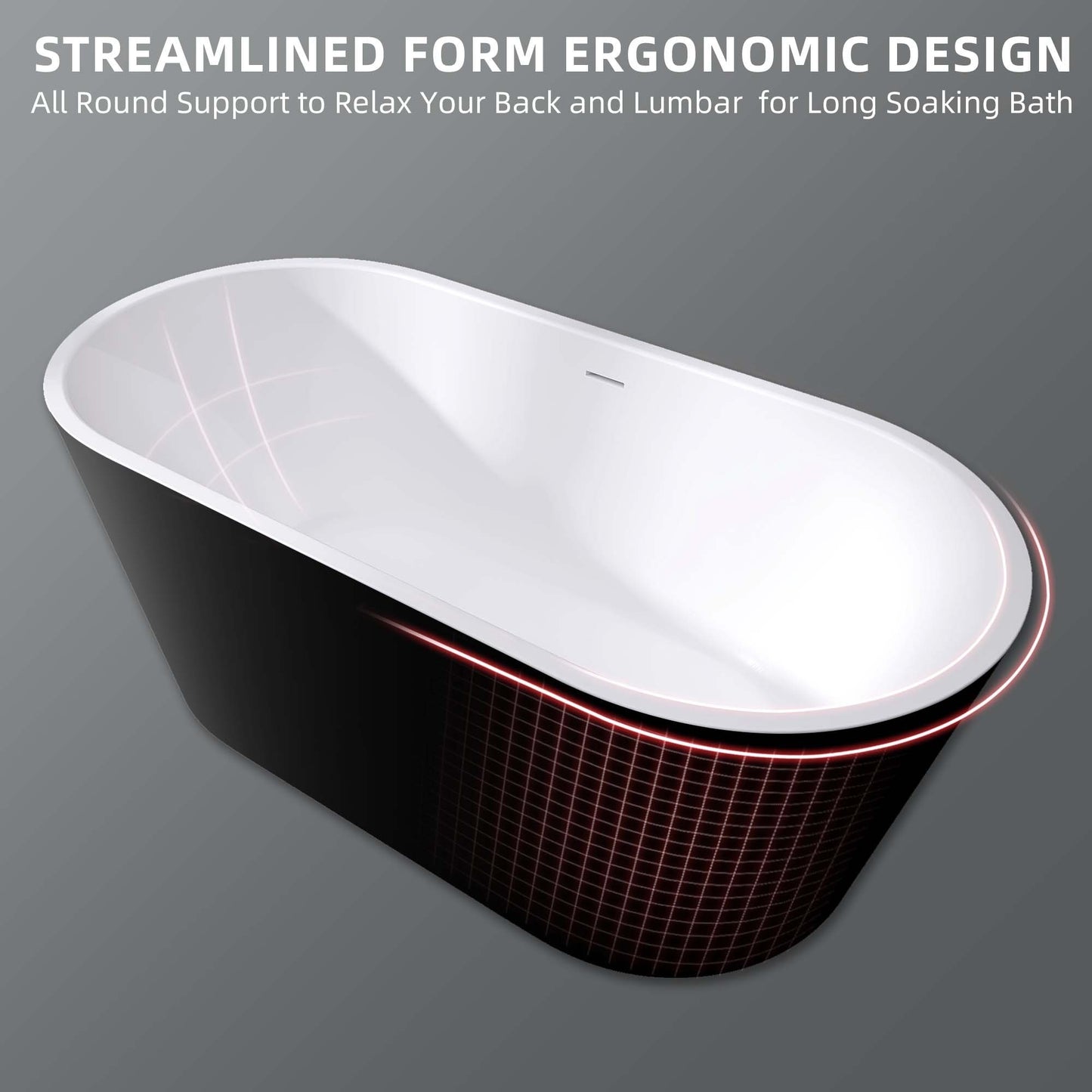 59" Acrylic Free Standing Tub - Classic Oval Shape Soaking Tub, Adjustable Freestanding Bathtub with Integrated Slotted Overflow and Chrome Pop-up Drain Anti-clogging Gloss Black