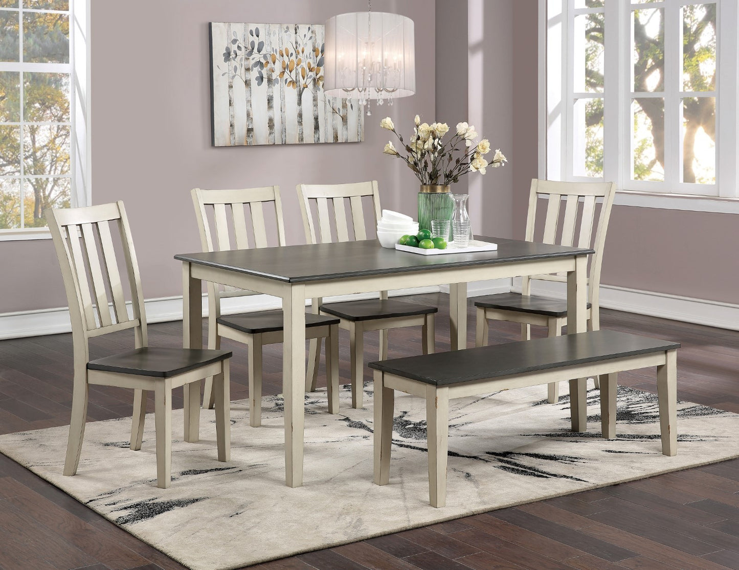 Dining Room Furniture 1pc Bench Only Dual Tone Design Antique White / Gray Solid wood