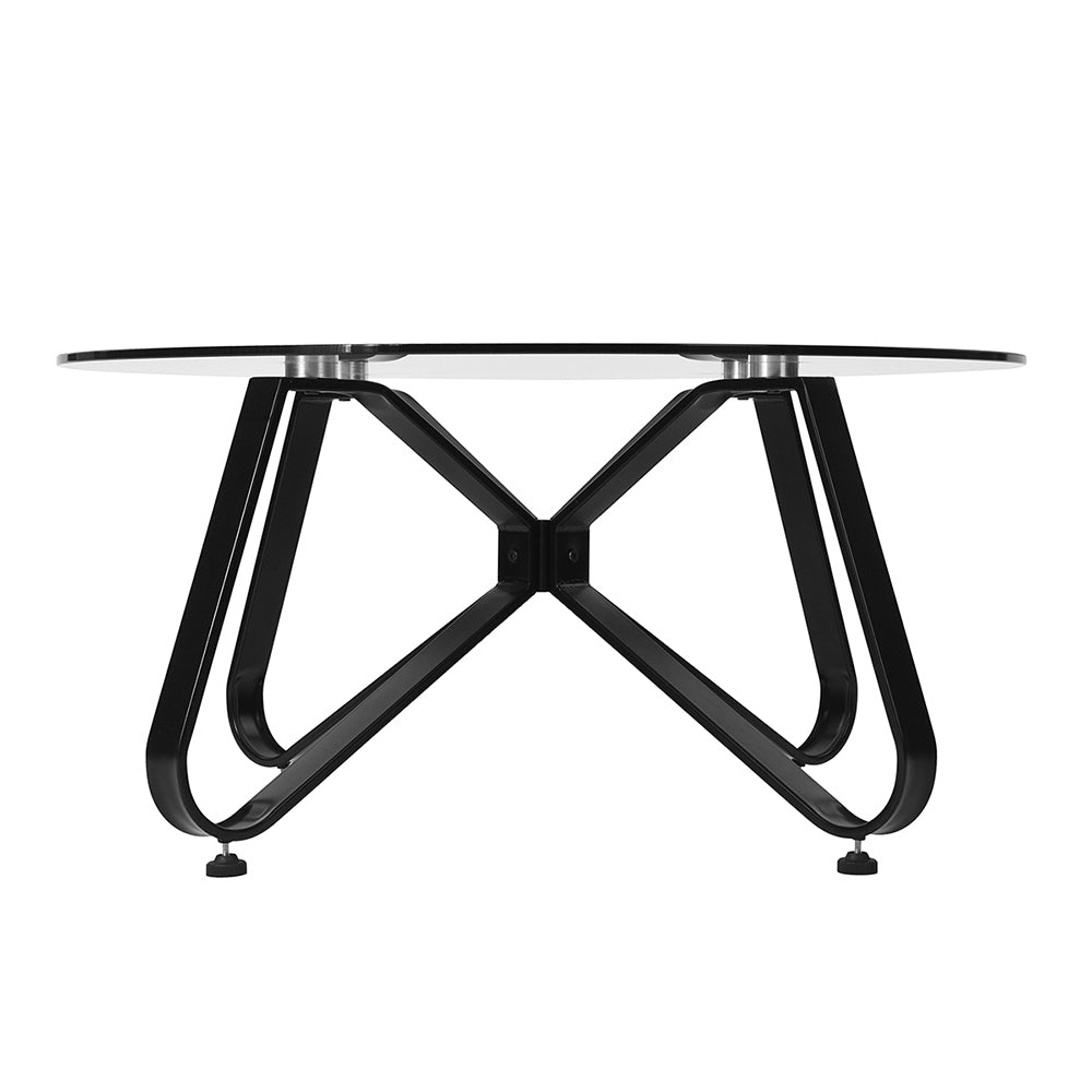 Round Coffee Table for Living Room, 31.5-inch Modern Sofa Side End Table with Tempered Glass Top & Metal Legs, Accent Cocktail Tea Table, 31.5 x 31.5 x 15.6 inches, Black
