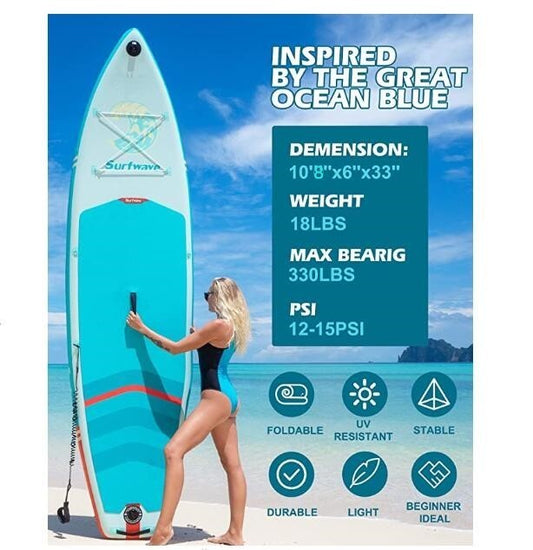 Inflatable Stand Up Paddle Boards 10'8''*33"*6" With Premium SUP Accessories & Backpack, Leash, Paddle, Hand Pump,Wide Stance, Non-Slip Comfort Deck for Youth & Adults