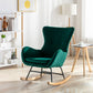Velvet Fabric Padded Seat Rocking Chair With High Backrest And Armrests