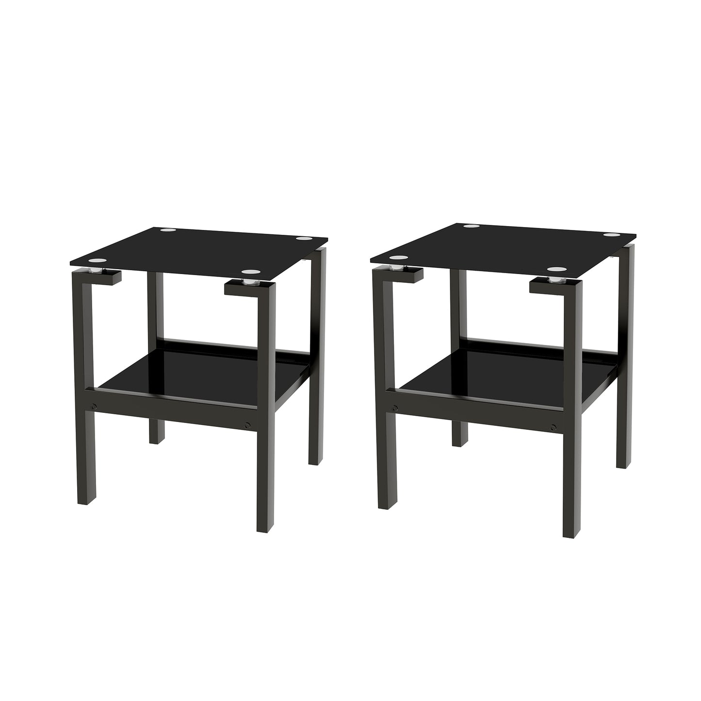 2-Piece Black Side Table, 2-Tier Space End Table, Modern Night Stand, Sofa table, Side Table with Storage Shelve