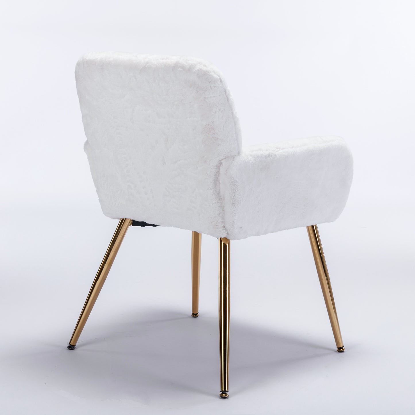 Artificial Rabbit Hair Dining Chair, Furry Desk Chair, Modern Faux Fur Chair for Teen Girls, Comfy Armchair with Golden Metal Legs for Living Room, Vanity Makeup Chair, Set of 2, White Rabbit Hair