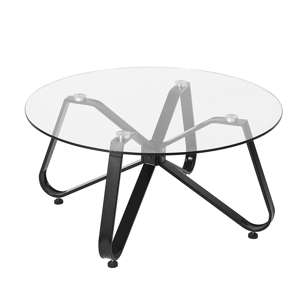Round Coffee Table for Living Room, 31.5-inch Modern Sofa Side End Table with Tempered Glass Top & Metal Legs, Accent Cocktail Tea Table, 31.5 x 31.5 x 15.6 inches, Black