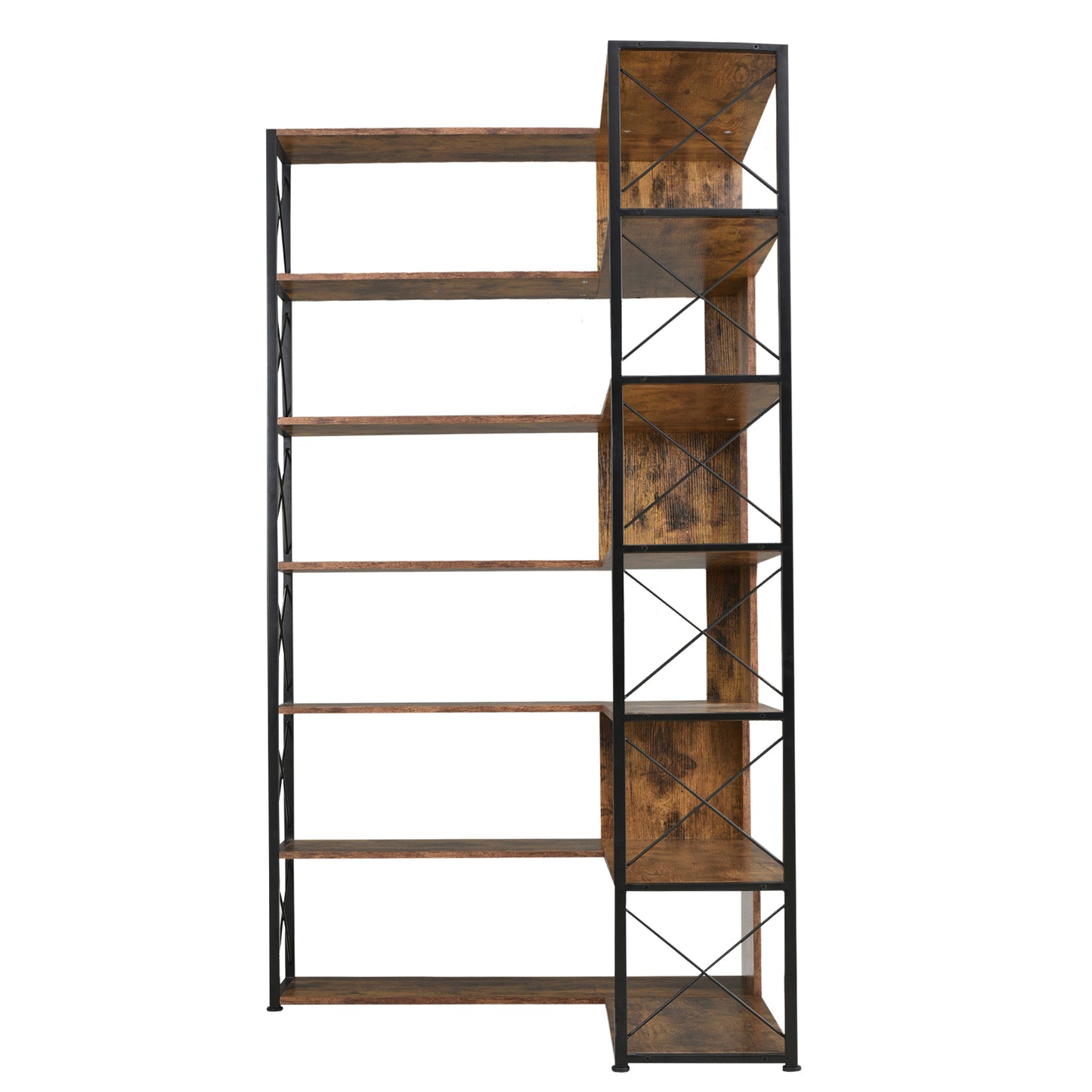 7-Tier Bookcase Home Office Bookshelf, L-Shaped Corner Bookcase with Metal Frame, Industrial Style Shelf with Open Storage, MDF Board