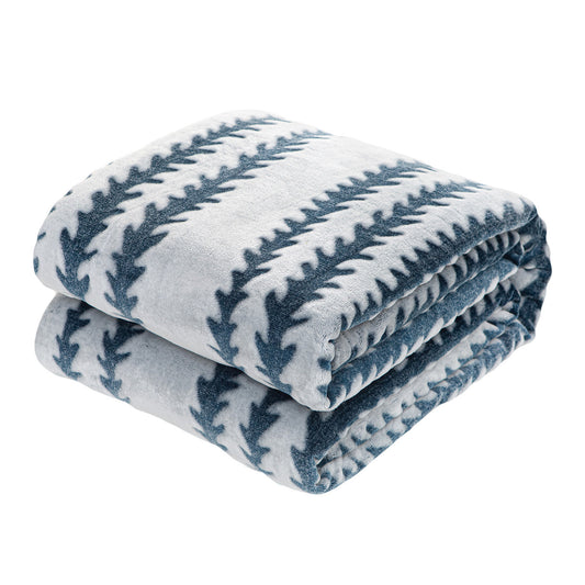 Back Printing Shaved Flannel Plush Blanket, Blue Stripe Blanket for Bed or Sofa, 80" x 90" (2 Pack Set of 2)