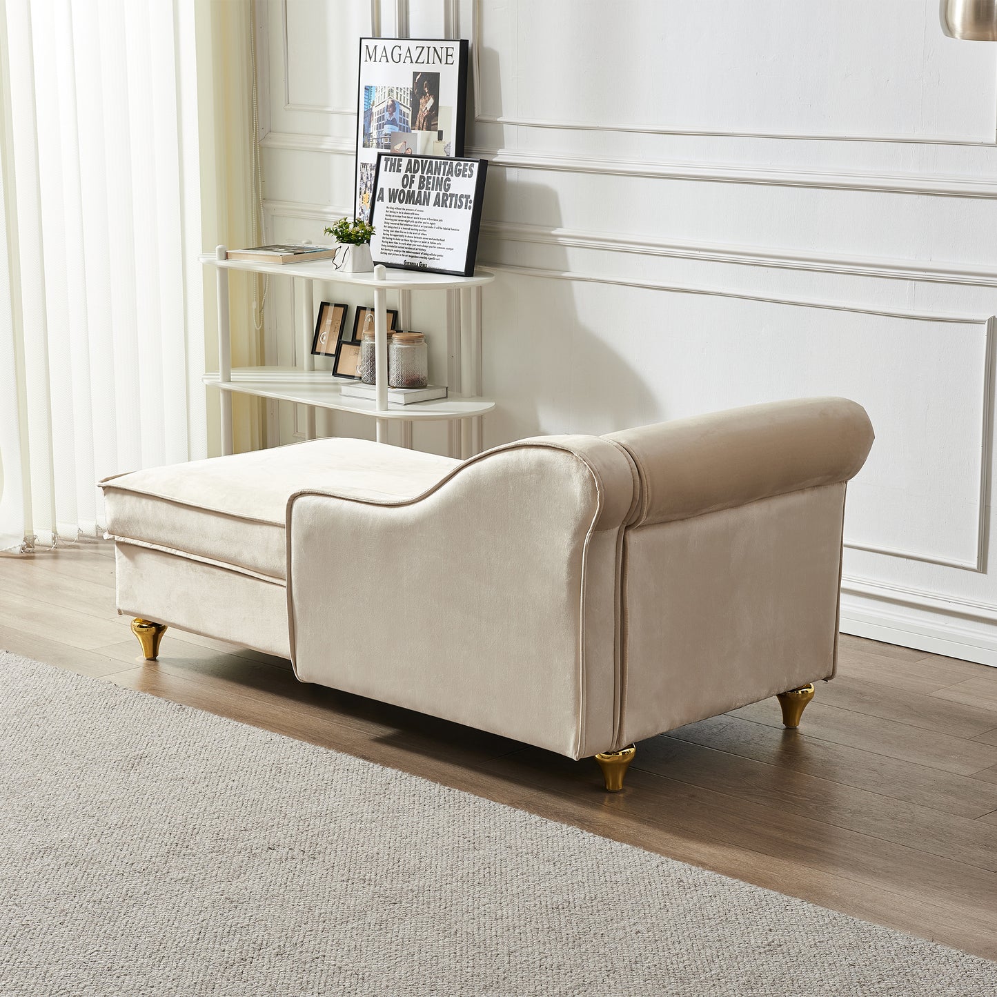 Modern Upholstery Chaise Lounge Chair with Storage Velvet (Beige)