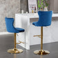 Golden Swivel Velvet Barstools Adjusatble Seat Height from 25-33 Inch, Modern Upholstered Bar Stools with Backs Comfortable Tufted for Home Pub and Kitchen Island, Blue, Set of 2