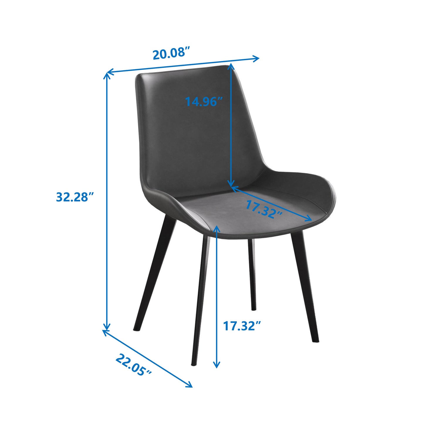Modern Dining Chair Living Room Black Metal Leg Dining Chair-Grey-2pcs/ctn