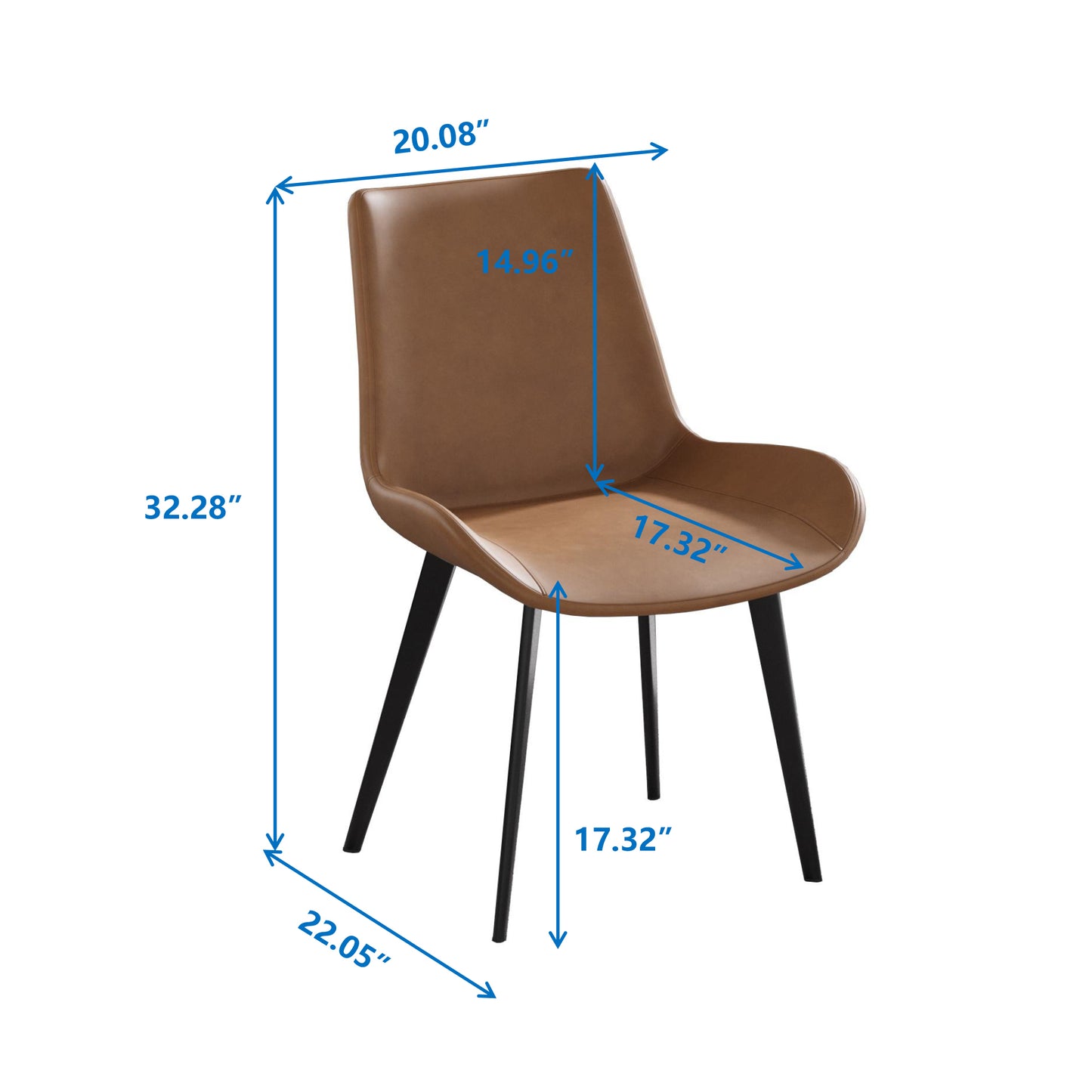 Modern Dining Chair Living Room Black Metal Leg Dining Chair-Brown-2pcs/ctn
