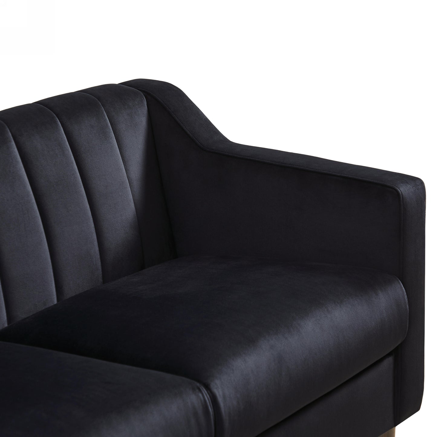 Modern Chesterfield sofa couch, Comfortable Upholstered sofa with Velvet Fabric and Wooden Frame and Wood Legs for Living Room/Bedroom/Office Black --3 Seats