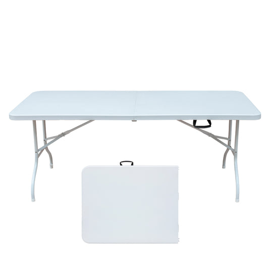 6FT Portable folding table with hand grip, suitable for picnic camping garden dinner party, stable and reliable, versatile