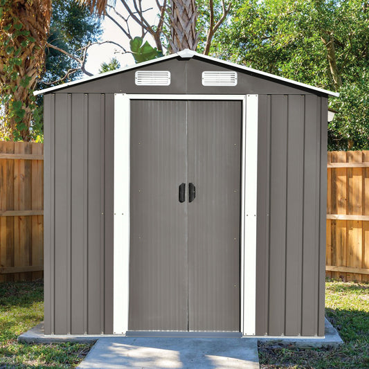 Patio 6ft x4ft Bike Shed Garden Shed, Metal Storage Shed with Lockable Door, Tool Cabinet with Vents and Foundation for Backyard, Lawn, Garden, Gray