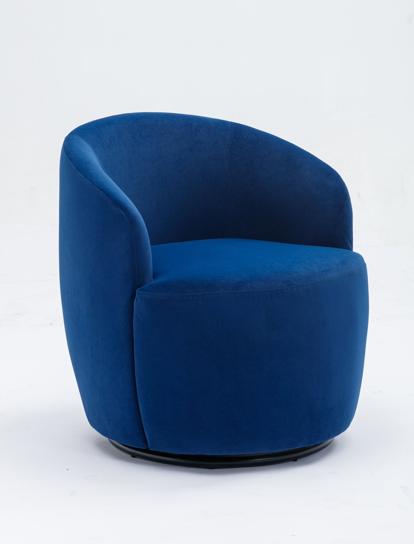 Velvet Fabric Swivel Accent Armchair Barrel Chair With Black Powder Coating Metal Ring, Blue