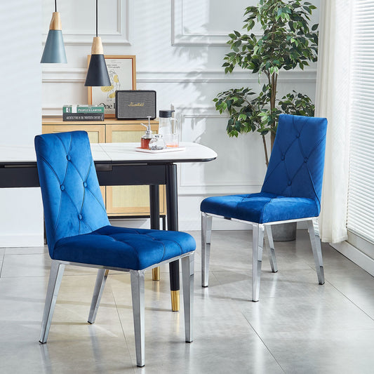 Modern luxury home furniture dining room chairs chrome legs Blue velvet fabric dining chairs (Set of 2)