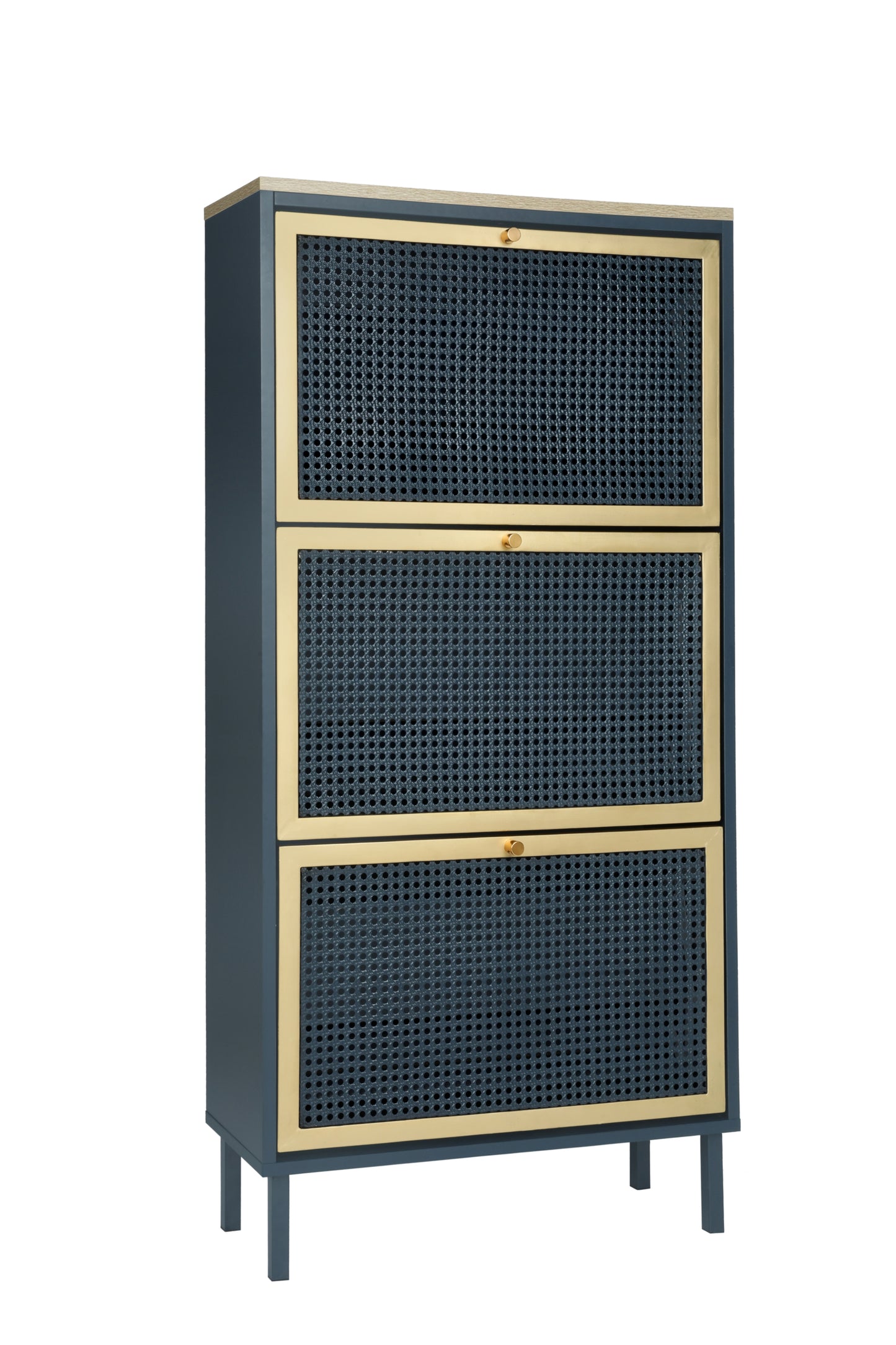 3 Metal Door Shoe Rack, Freestanding Modern Shoe Storage Cabinet, Metal rattan, for Entryway