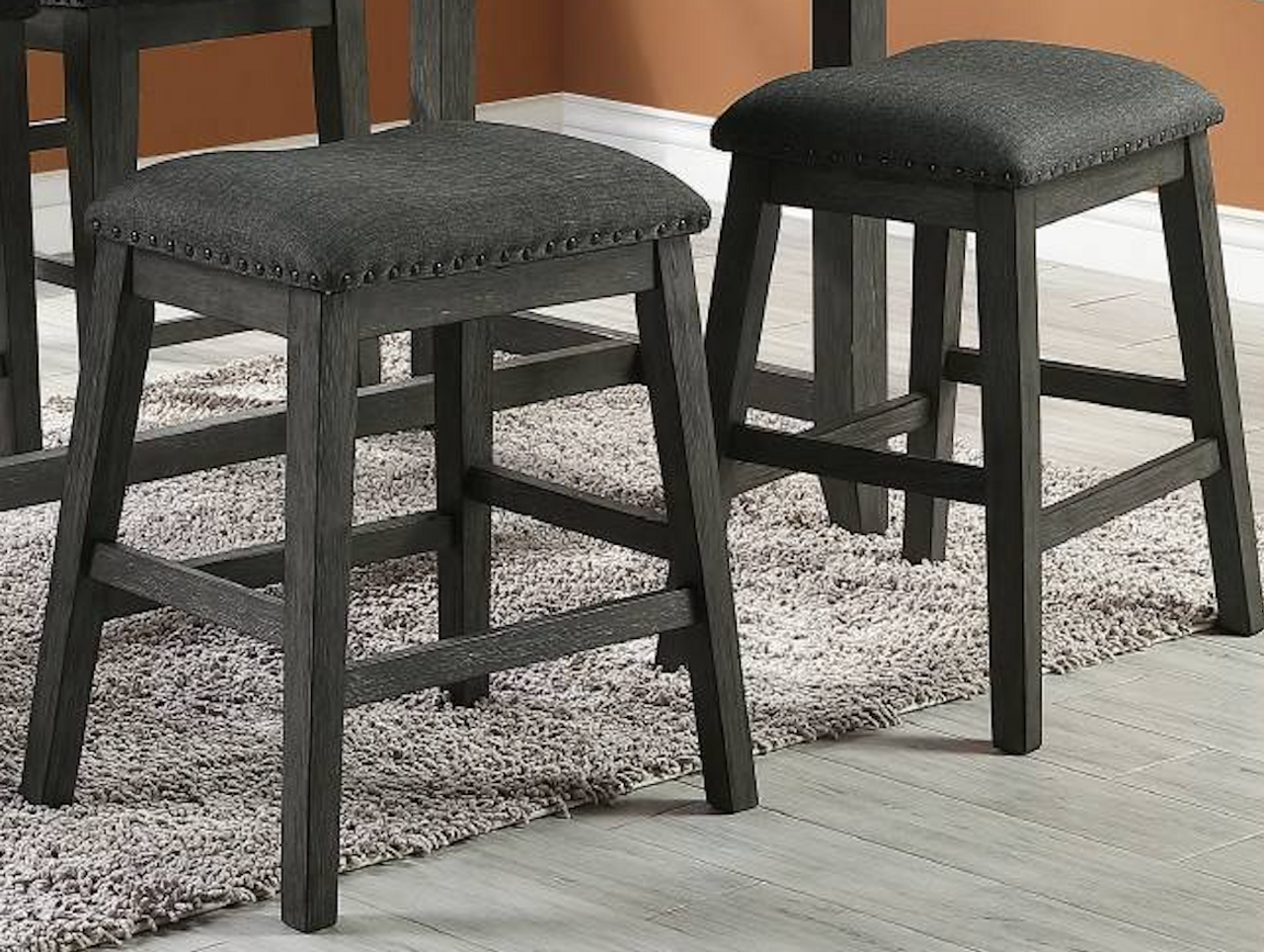 Modern Contemporary Dining Room Furniture Chairs Set of 2 Counter Height High Stools Dark Brown Finish Wooden Foam Cushion Seat