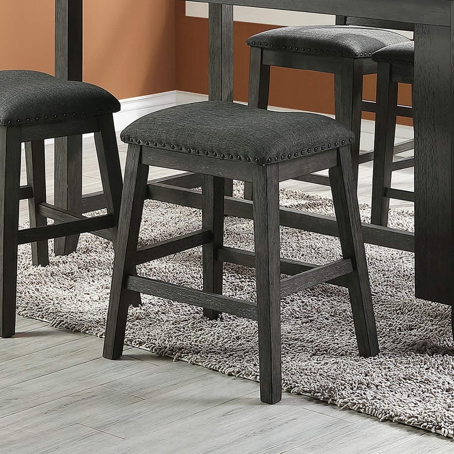 Modern Contemporary Dining Room Furniture Chairs Set of 2 Counter Height High Stools Dark Brown Finish Wooden Foam Cushion Seat