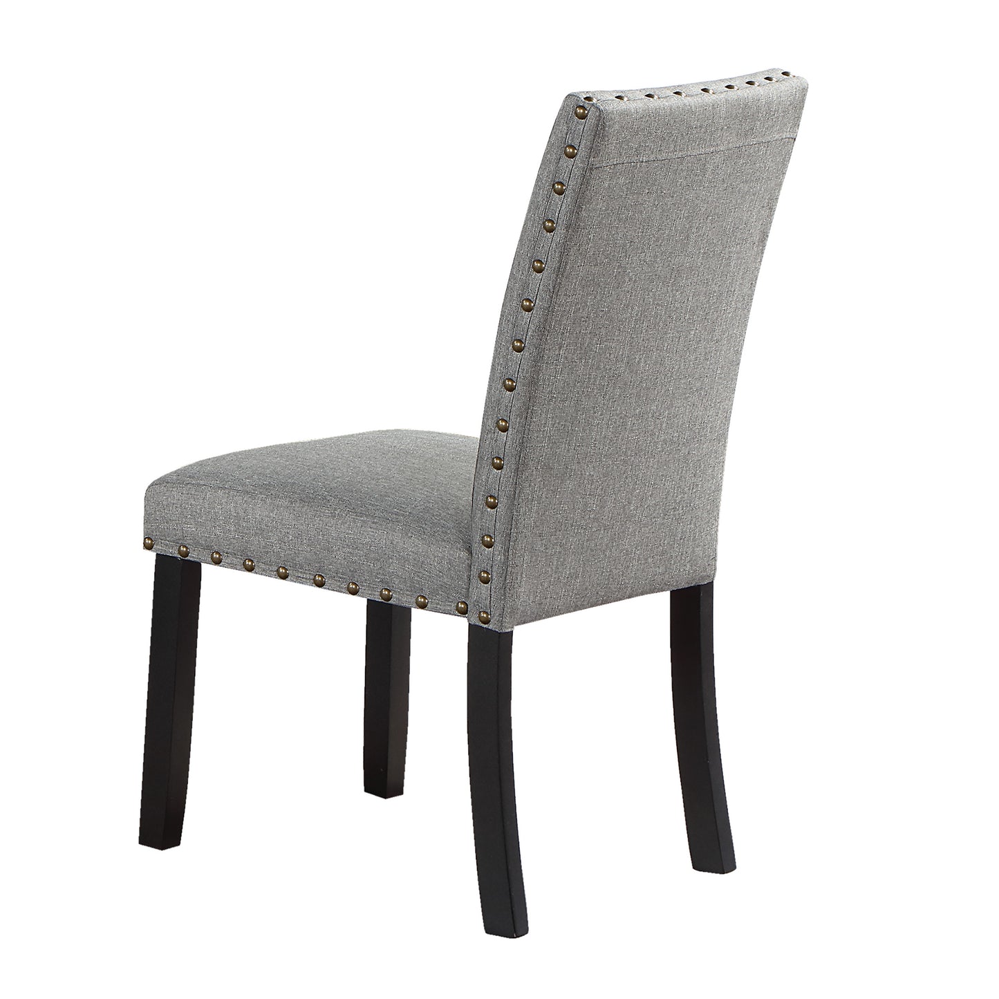 Grey Fabric Modern Set of 2 Dining Chairs Plush Cushion Side Chairs Nailheads Trim Wooden Chair Kitchen Dining Room