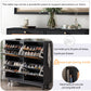 Rattan Boho Style Shoe Cabinet with 4 Flip Drawers, Modern 2-Tier Shoe Storage Organizer with Large Space, Free Standing Shoe Rack for Entrance Hallway, Black